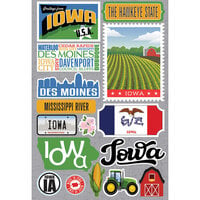 Reminisce - Jetsetters Collection - 3 Dimensional Die Cut Stickers - Iowa