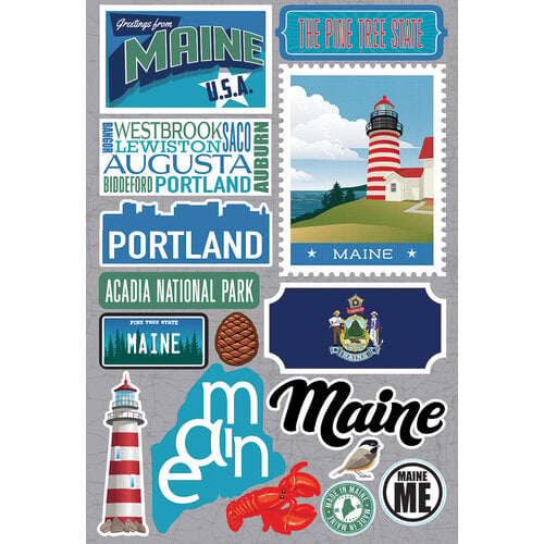 Reminisce - Jetsetters Collection - 3 Dimensional Die Cut Stickers - Maine