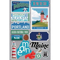 Reminisce - Jetsetters Collection - 3 Dimensional Die Cut Stickers - Maine