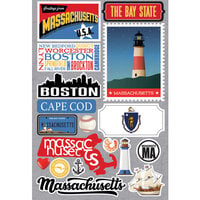 Reminisce - Jetsetters Collection - 3 Dimensional Die Cut Stickers - Massachusetts