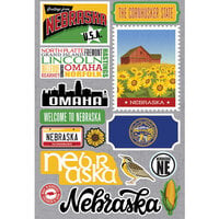 Reminisce - Jetsetters Collection - 3 Dimensional Die Cut Stickers - Nebraska