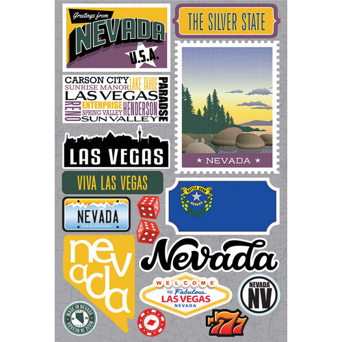 Reminisce - Jetsetters Collection - 3 Dimensional Die Cut Stickers - Nevada