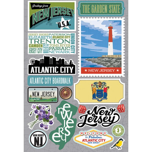 Reminisce - Jetsetters Collection - 3 Dimensional Die Cut Stickers - New Jersey