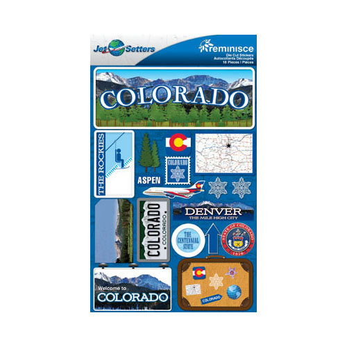 Reminisce - Jetsetters Collection - 3 Dimensional Die Cut Stickers - Colorado