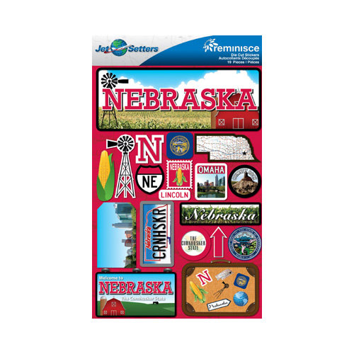 Reminisce - Jetsetters Collection - 3 Dimensional Die Cut Stickers - Nebraska