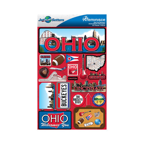 Reminisce - Jetsetters Collection - 3 Dimensional Die Cut Stickers - Ohio