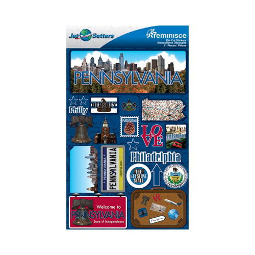 Reminisce - Jetsetters Collection - 3 Dimensional Die Cut Stickers - Pennsylvania