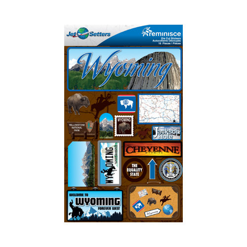 Reminisce - Jetsetters Collection - 3 Dimensional Die Cut Stickers - Wyoming