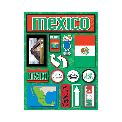 Reminisce - Jetsetters Collection - 3 Dimensional Die Cut Stickers - Mexico