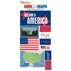 Reminisce - Mini Maps Collection - Epoxy Embellishment Stickers - United States, CLEARANCE