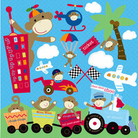 Reminisce - Monkey Adventures Collection - 12 x 12 Cardstock Stickers - Racing Icon