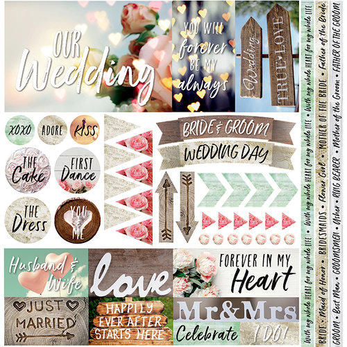 Reminisce - Modern Wedding Collection - 12 x 12 Cardstock Stickers - Elements