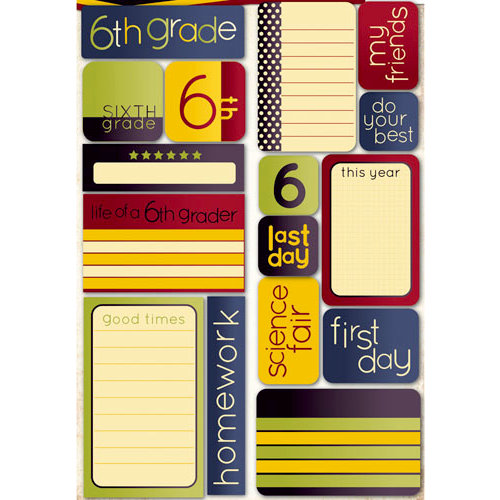 Reminisce - Making the Grade Collection - Die Cut Cardstock Stickers - Sixth Grade Quote
