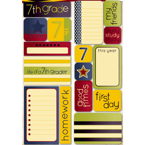 Reminisce - Making the Grade Collection - Die Cut Cardstock Stickers - Seventh Grade Quote
