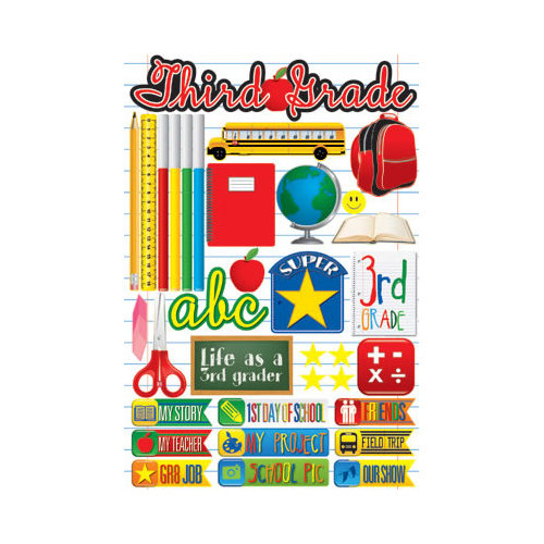 Reminisce - Making the Grade Collection - 3 Dimensional Die Cut Stickers - Third Grade 2