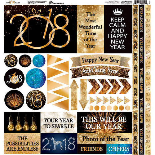 Reminisce - New Year's 2018 Collection - 12 x 12 Cardstock Stickers - Elements