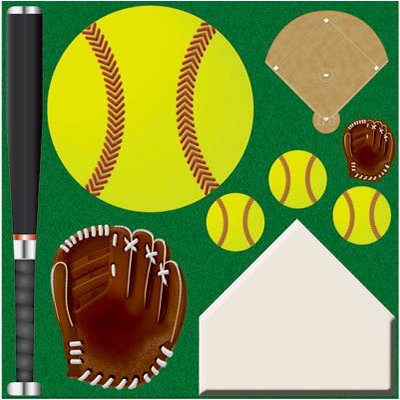 Reminisce - Real Sports Collection - 12 x 12 Die Cut Cardstock Stickers - Softball