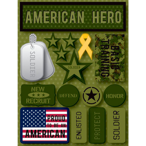 Reminisce - Signature Series Collection - 3 Dimensional Die Cut Stickers - American Hero