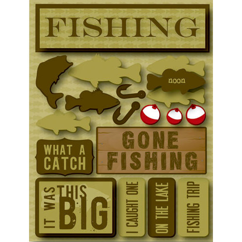 Reminisce - Signature Series Collection - 3 Dimensional Die Cut Stickers - Fishing