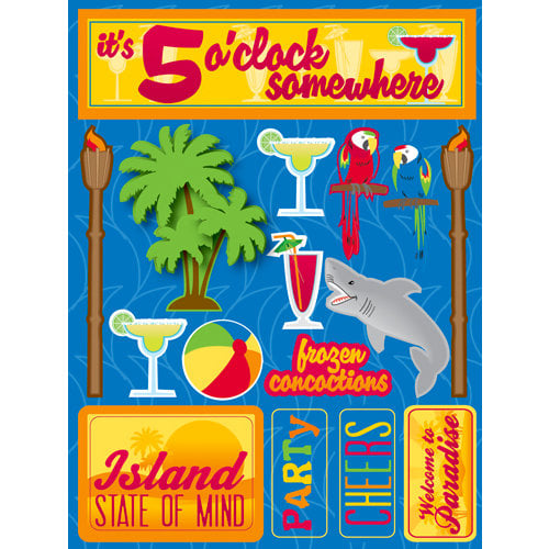 Reminisce - Signature Series Collection - 3 Dimensional Die Cut Stickers - Tropical Party