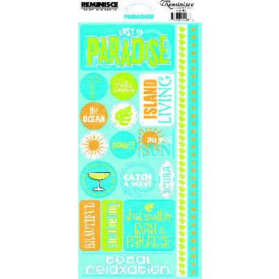 Reminisce - Caribbean Collection - Cardstock Stickers - Paradise Phrase