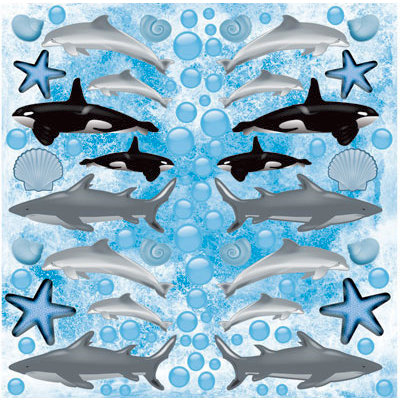 Reminisce - Under The Sea Collection - Seaworld - 12 x 12 Die Cut Glitter Stickers - Dolphin Whale and Shark - Icons