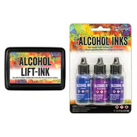 Ranger Ink - Tim Holtz - Alcohol Lift-Ink Pad and Alcohol Inks - 3 Pack - Indigo Violet Spectrum