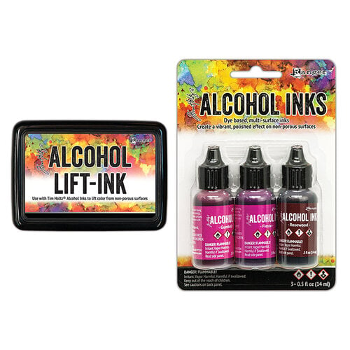 Ranger Ink - Tim Holtz - Alcohol Lift-Ink Pad and Alcohol Inks - 3 Pack - Pink Red Spectrum