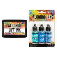 Ranger Ink - Tim Holtz - Alcohol Lift-Ink Pad and Alcohol Inks - 3 Pack - Teal Blue Spectrum