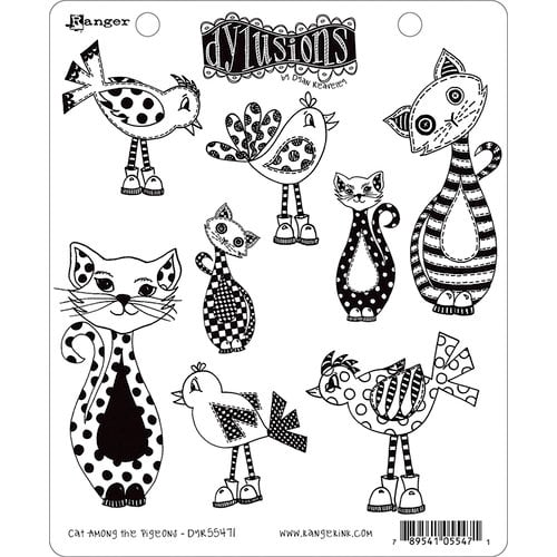 Ranger Ink - Dylusions Stamps - Cling Mounted Rubber Stamps - Cat Among the Pigeons