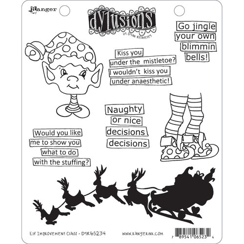 Ranger Ink - Dylusions Stamps - Christmas - Unmounted Rubber Stamps - Elf Improvement Class