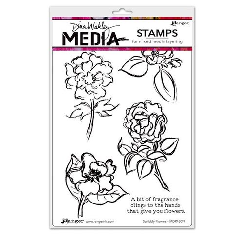 Ranger Ink - Dina Wakley Media - Unmounted Rubber Stamps - Scribbly Flowers