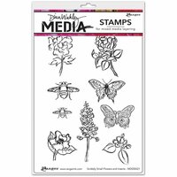 Ranger Ink - Dina Wakley Media - Cling Mounted Rubber Stamps - Scribbly Flowers and Insects