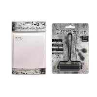 Ranger Ink - Tim Holtz - 2.25 Inch Brayer and Distress Cracked Leather Paper - 4.25 x 5.5 Bundle