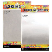 Ranger Ink - Tim Holtz - Alcohol Ink Cardstock - Silver Sparkle and Brushed Silver Bundle