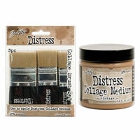 Ranger Ink - Tim Holtz - Distress Collage Brushes and Vintage Medium - 4 Pack Set