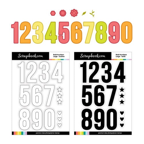 Scrapbook.com - Die and Photopolymer Stamp Set - Bold Numbers - Large - Solid and Outline