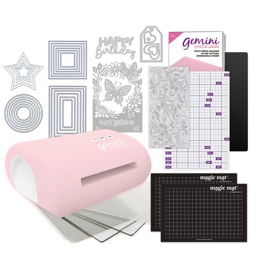 Crafter's Companion - Gemini Jr. - Die-Cutting and Embossing Machine - Petal Pink - Magic Mat and Nested Basics Dies Bundle