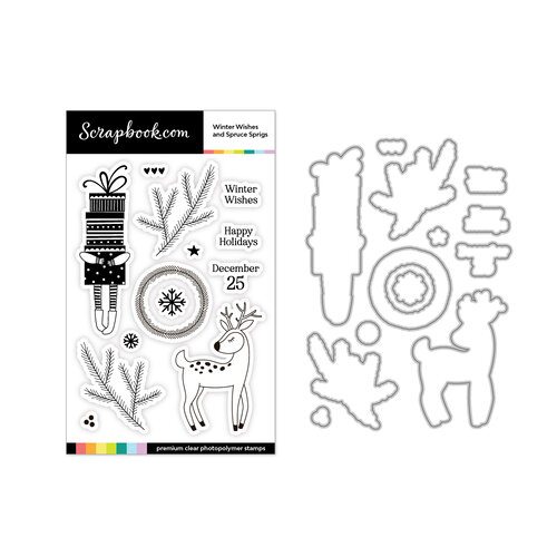 Scrapbook.com - Decorative Die and Photopolymer Stamp Set - Winter Wishes and Sprigs