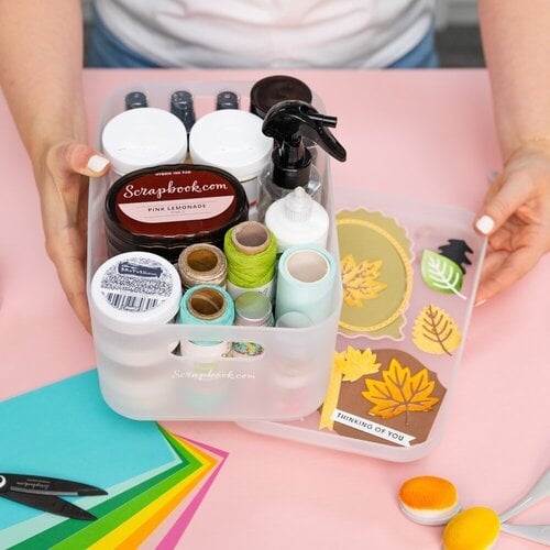 Scrapbook.com - Storage Bin with 7 Tabbed Dividers - Complete Set - Frost with White Inserts Scrapbook.com - Storage Bin with 7 Tabbed Dividers - Complete Set - Frost with White Inserts