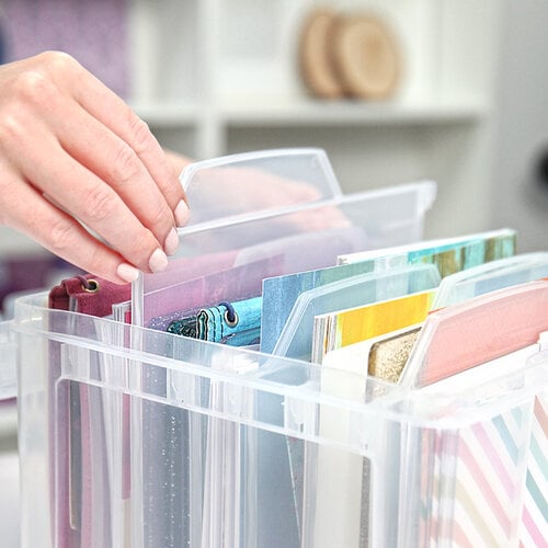 Clear Craft Storage Box - with 6 Tabbed Dividers - Includes 15 Pack Medium  Storage Envelopes 