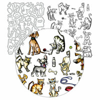 Tim Holtz - Framelits Dies and Cling Mounted Rubber Stamps - MINI Crazy Dogs and Cats - Complete Kit