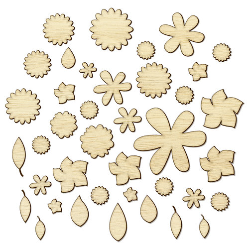 Studio Calico - Sundrifter Collection - Wood Veneer Pieces - Flowers and Leaves