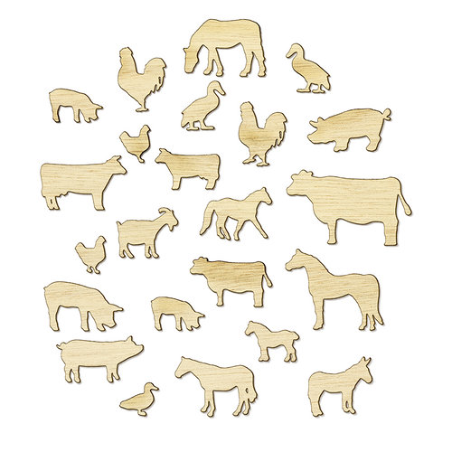 Studio Calico - Here and There Collection - Wood Veneer Pieces - Farm Animals