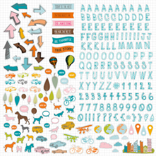 American Crafts - Studio Calico - Here and There Collection - 12 x 12 Cardstock Stickers