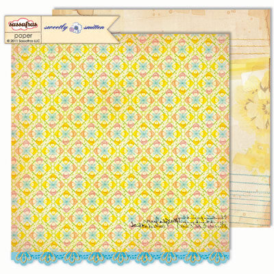 Sassafras Lass - Sweetly Smitten Collection - 12 x 12 Double Sided Paper - Dainty Sketch