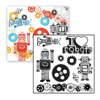Sassafras Lass - Robotics Collection - Clear Acrylic Stamps - I Heart Robots, BRAND NEW, CLEARANCE