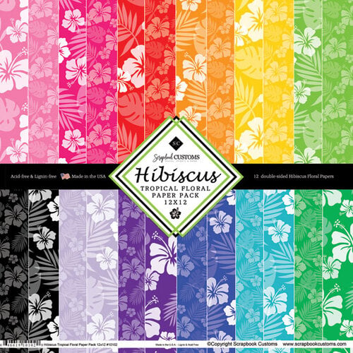 Scrapbook Customs - 12 x 12 Paper Pack - Hibiscus Tropical Floral