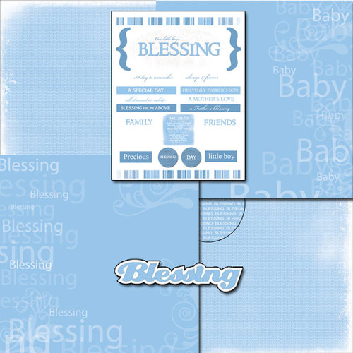 Scrapbook Customs - LDS Collection - 12 x 12 Scrapbook Kit - Baby Boy Blessing Too