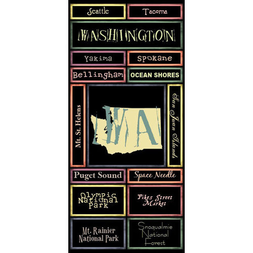 Scrapbook Customs - United States Collection - Washington - Cardstock Stickers - Map